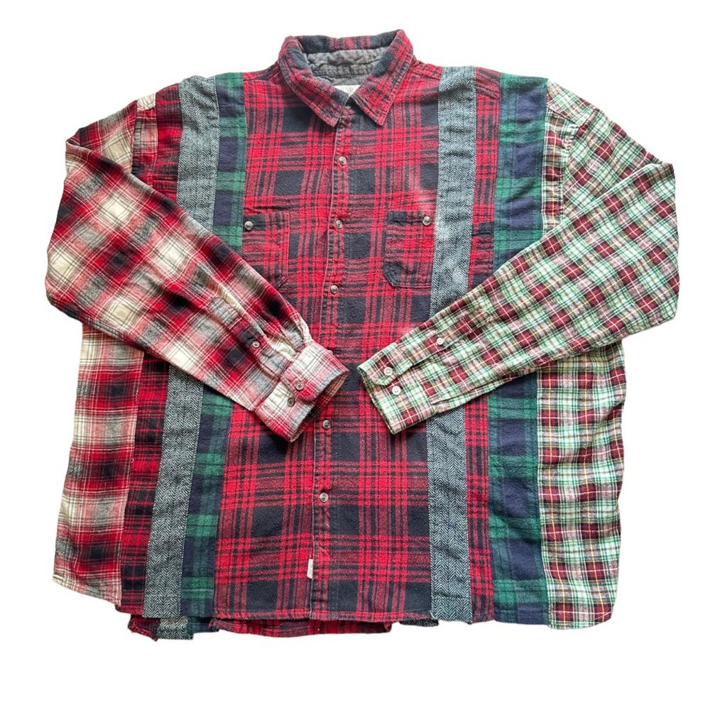 Custom Rebuilt Flannel Shirt OOAK Cotton Plaid One Size Inset Colorblock SHAWANO